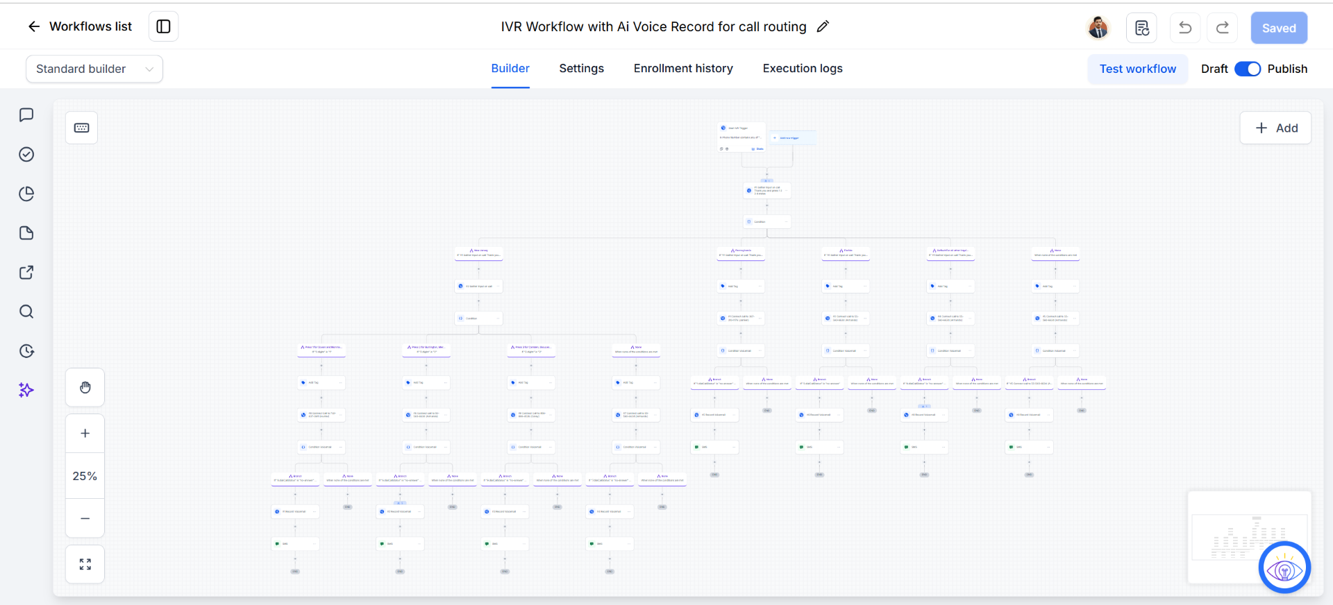IVR Workflow with AI Voice Record for Call Routing